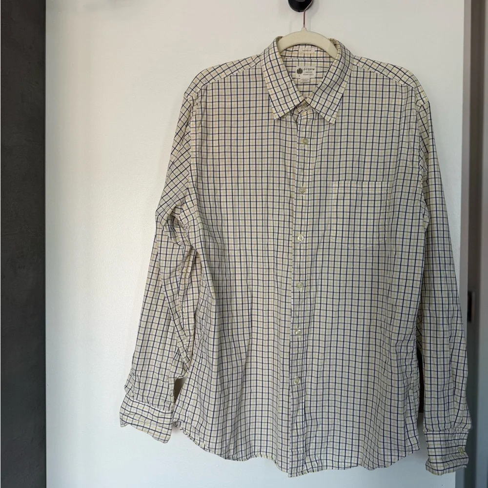 J. Crew Men's Plaid Shirt - Cream and Blue